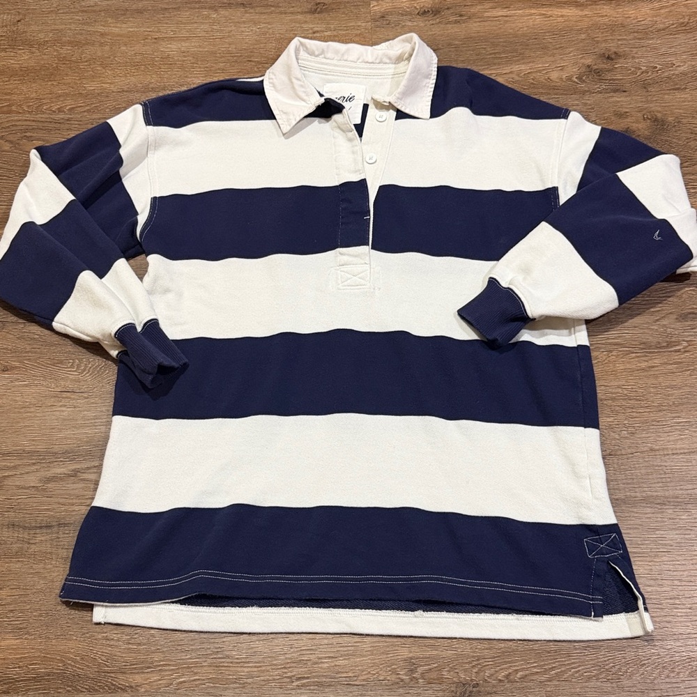 Aerie Navy and White Striped Rugby Polo - Picture 2 of 8